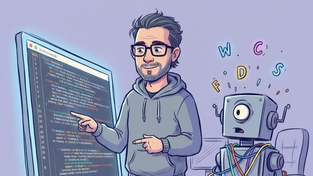 Forvirret AI robot bliver undervist og forklaret af menneskelig bruger